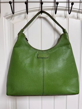 Kate Spade Lena Green Pebbled Leather Shoulder Bag. 14” by 10” by 4”